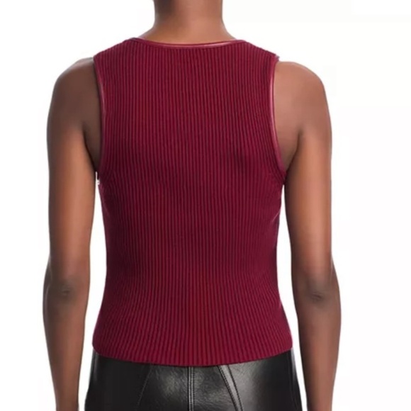 Simkhai Cobain Tank Oxblood Red NWOT Ribbed with Faux Leather Trim - Picture 3 of 16